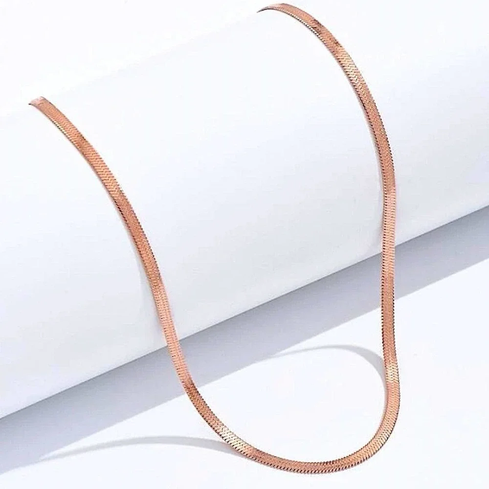Rose Gold Herringbone Flat Snake Necklace